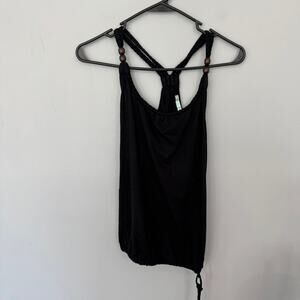 Maurices Black Racerback Tank Top Women's Size Small Braided Details Elastic Hem